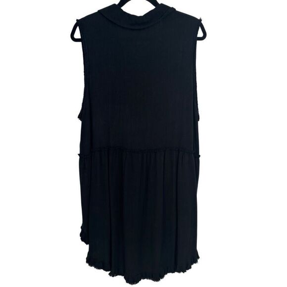 Umgee Leopard Trim Frayed Edges Sleeveless Tunic Top Black Size Medium NWT - Picture 9 of 9